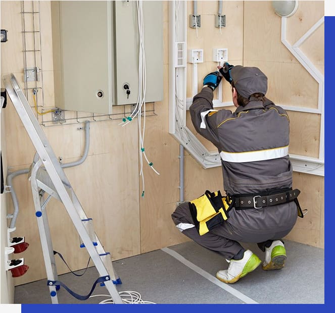 A man in grey work suit fixing pipes.